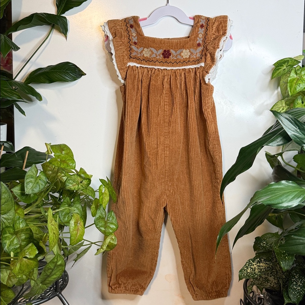 Zara Brown Kids Jumpsuit with Embroidery